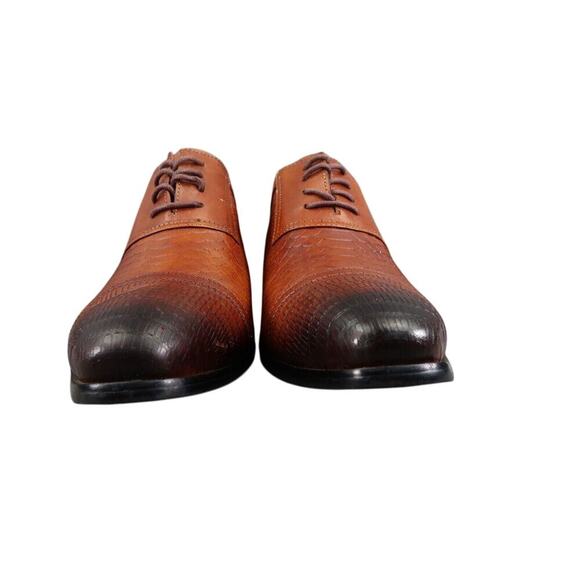Daniel Villa Shoes Men 42 Oxford Classic Embossed Leather Burnished Formal Brown